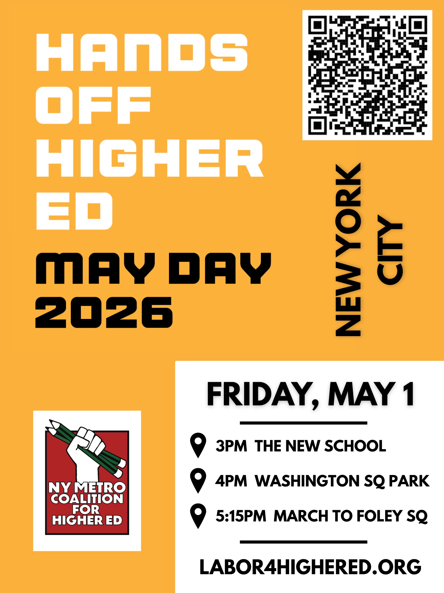 Hands Off Higher Ed - May Day 2026 Front